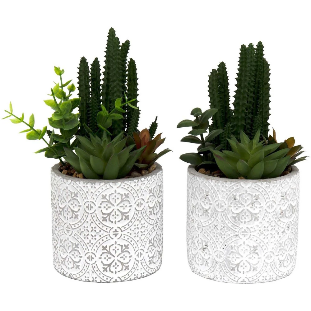 Plante Succulente Artificielle Pot En Ciment (lot De 2) 3 Plante Succulente Artificielle Pot En Ciment (lot De 2)