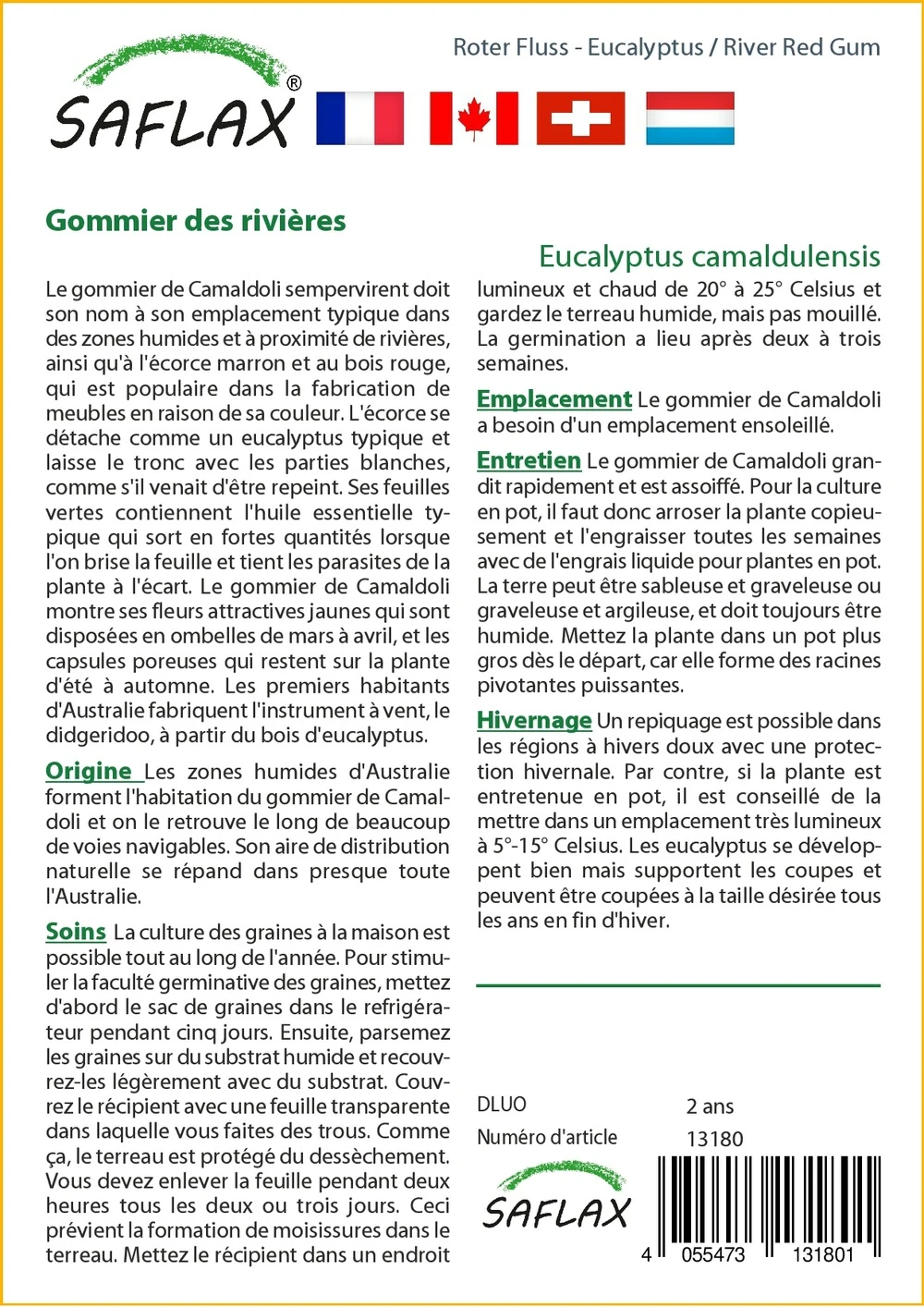 Kit De Culture - Gommier Des Rivières - 200 Graines - Eucalyptus Camaldulensis 5 Kit De Culture - Gommier Des Rivières - 200 Graines - Eucalyptus Camaldulensis – Image 3