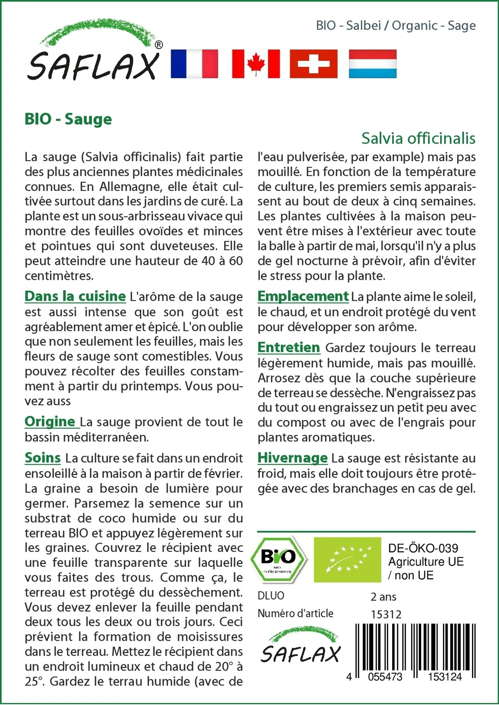 Kit De Culture - Bio - Sauge - 60 Graines - Salvia Officinalis 5 Kit De Culture - Bio - Sauge - 60 Graines - Salvia Officinalis – Image 3